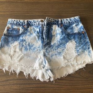 Distressed Bleached Denim High Waisted Jean Shorts